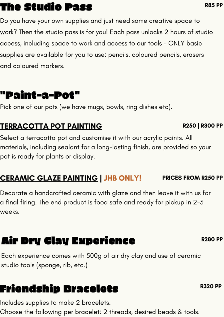 Art cafe menu